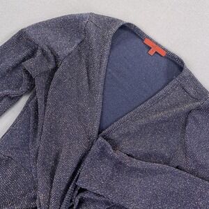 Red By BKE Sweater Women Small Blue Metallic Tie Front Wrap Long Sleeve Cardigan